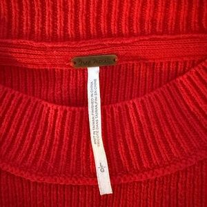 Free People Vibrant Red Cowl Neck Sweater